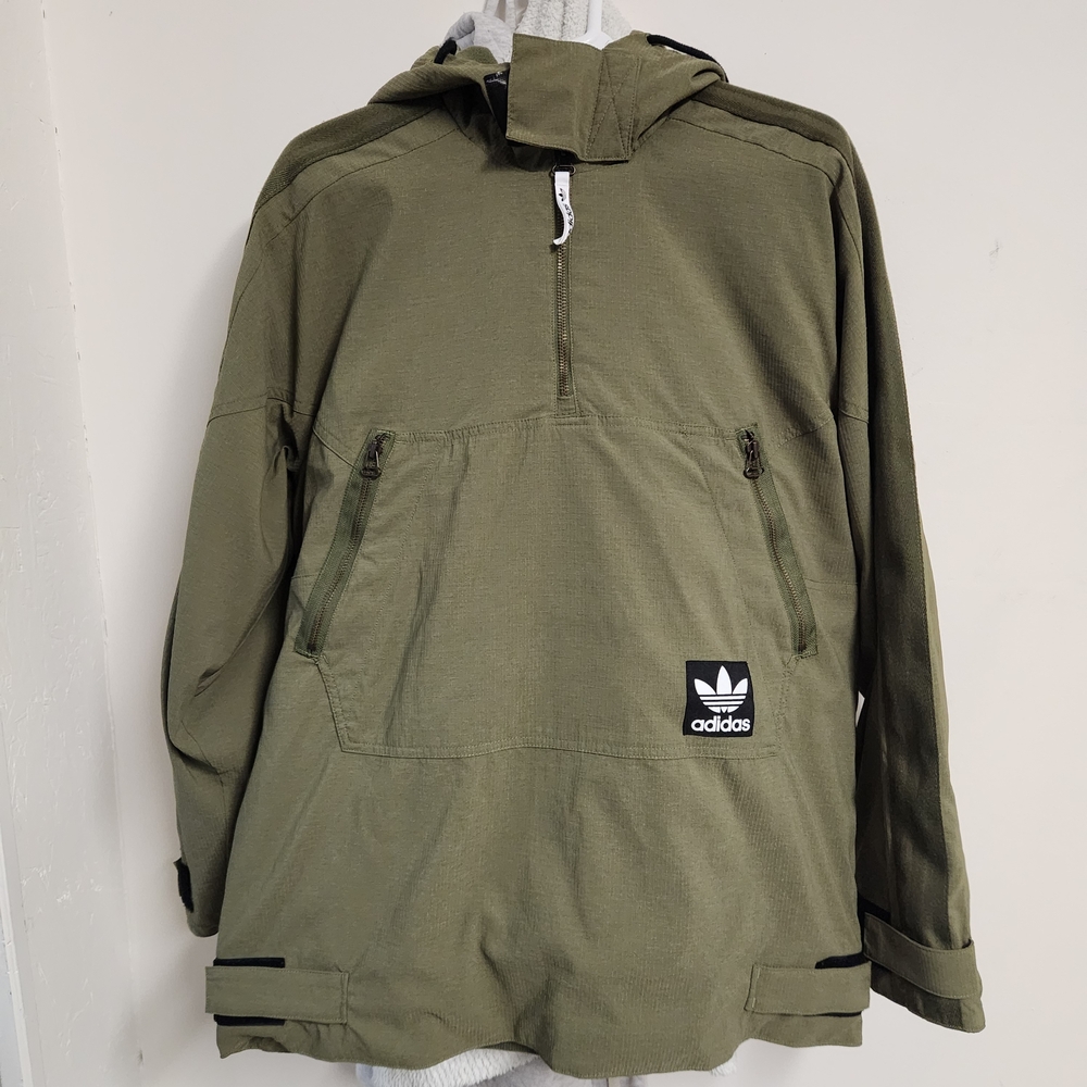 Adidas Men's Green Hooded Windbreaker, Pullover, Jacket, Army Green, Medium, Exc
